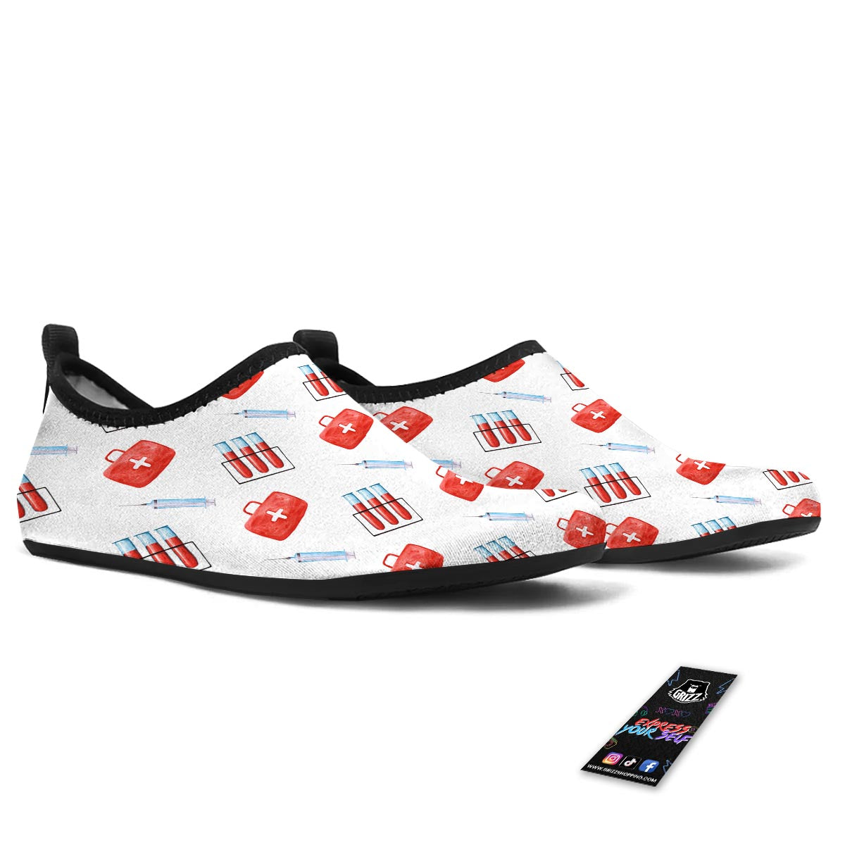 Nurse White And Red Print Pattern Water Shoes-grizzshop
