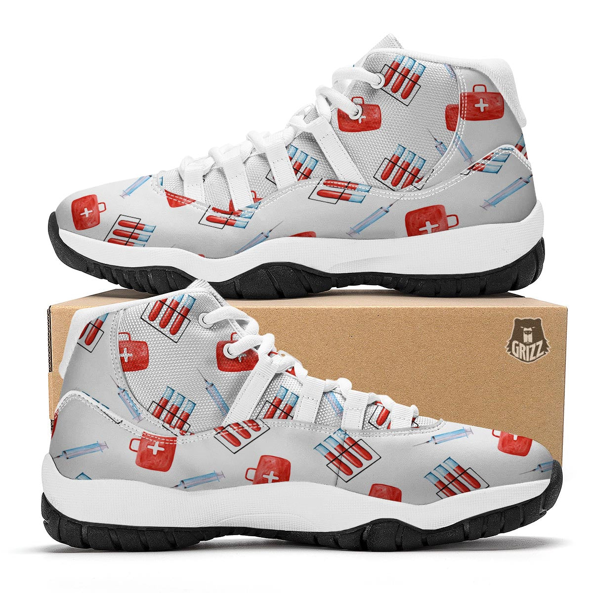 Nurse White And Red Print Pattern White Bball Shoes-grizzshop