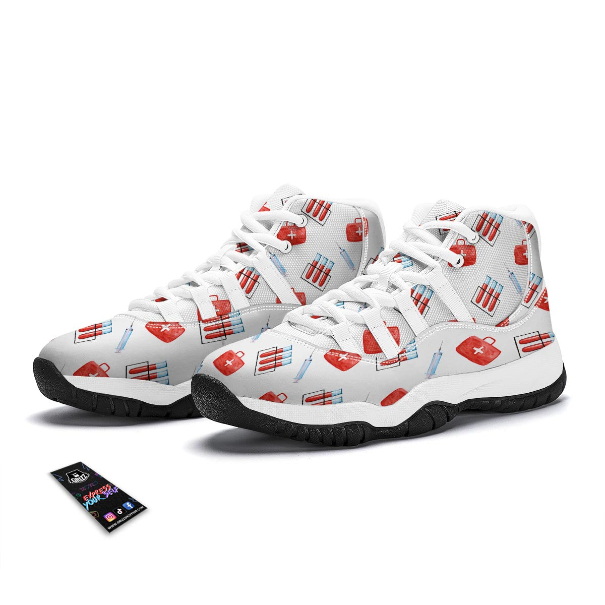 Nurse White And Red Print Pattern White Bball Shoes-grizzshop