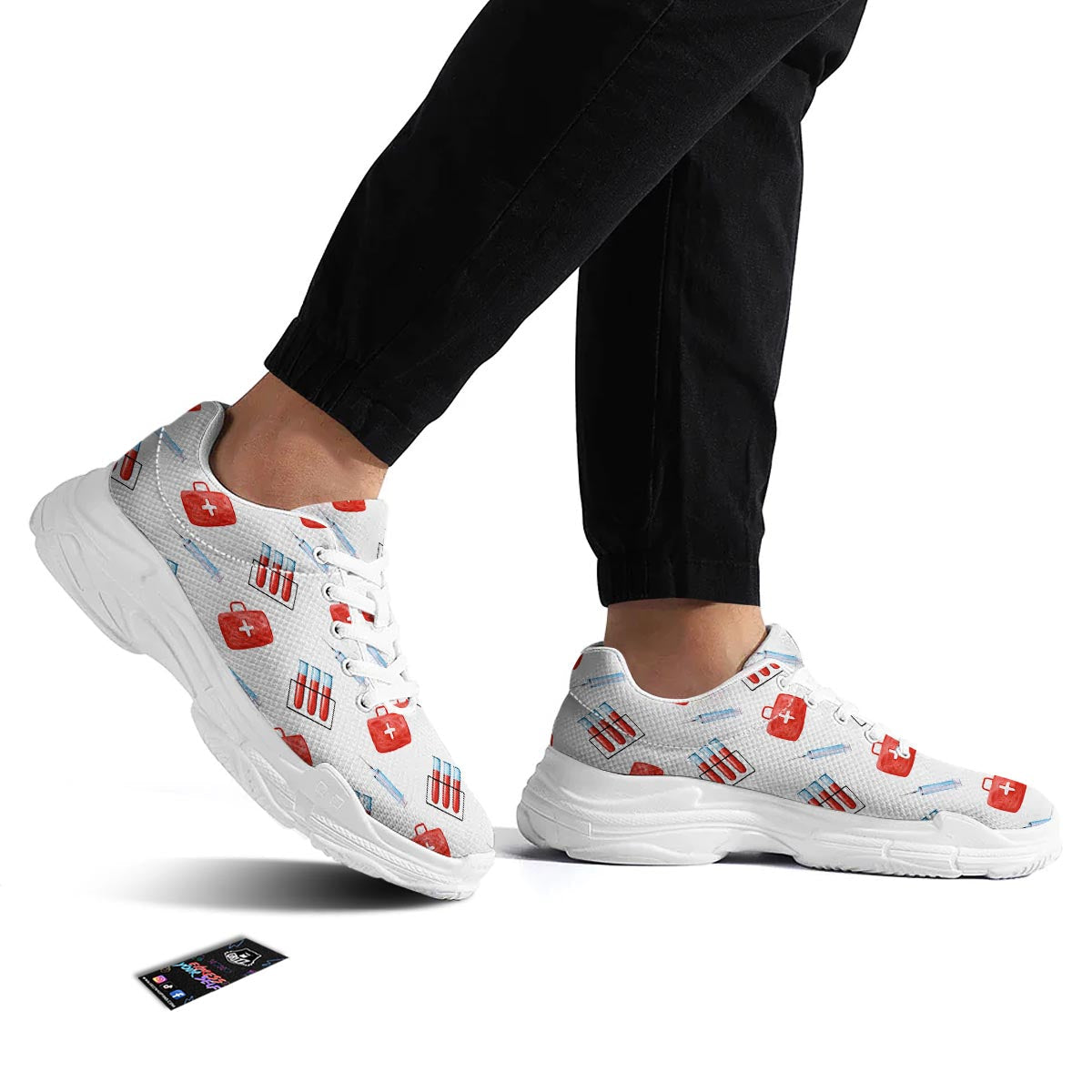 Nurse White And Red Print Pattern White Chunky Shoes-grizzshop