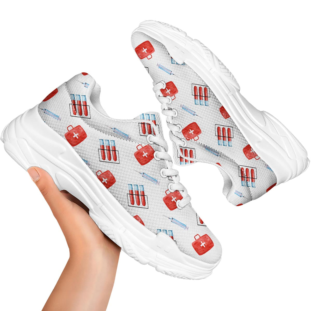 Nurse White And Red Print Pattern White Chunky Shoes-grizzshop