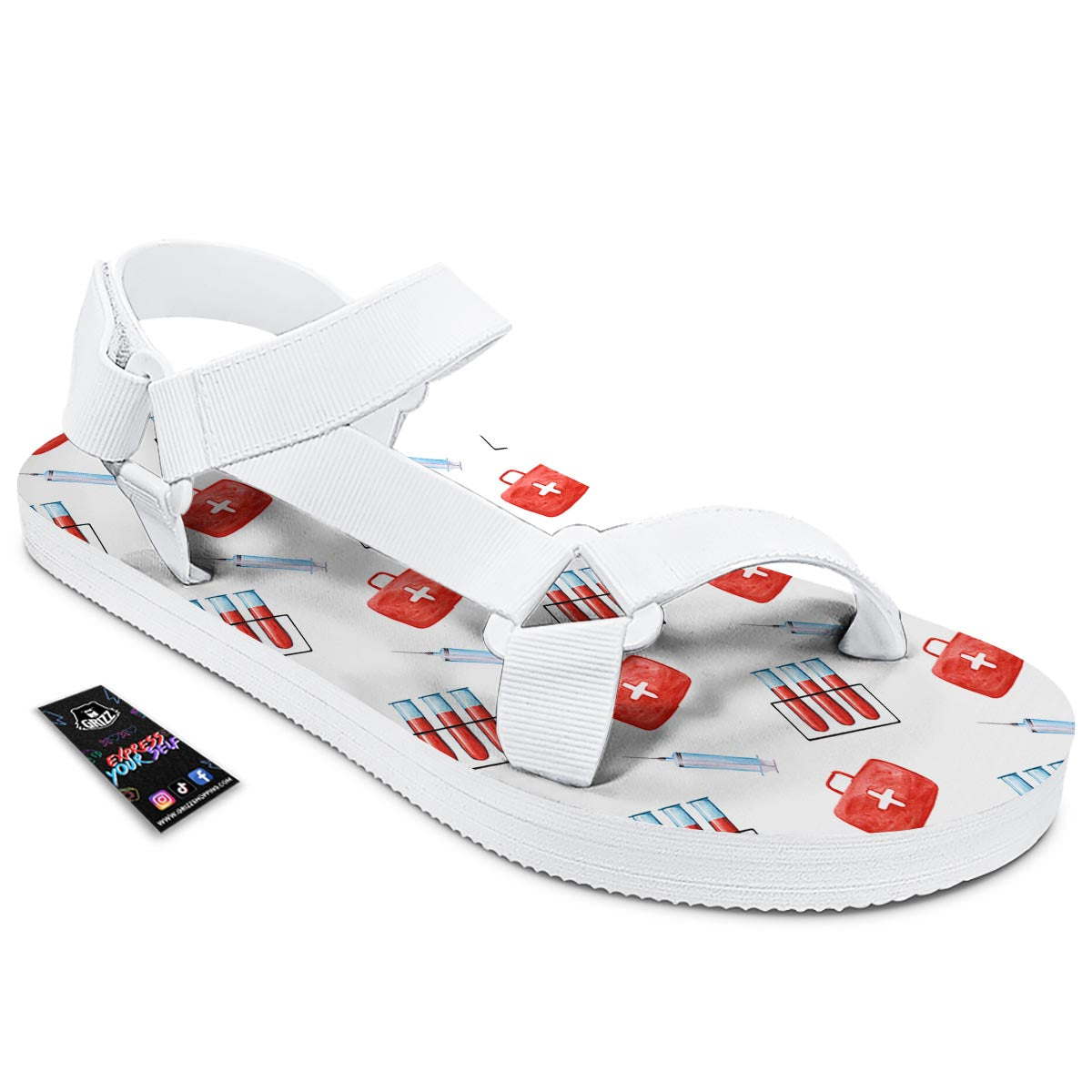 Nurse White And Red Print Pattern White Open Toe Sandals-grizzshop