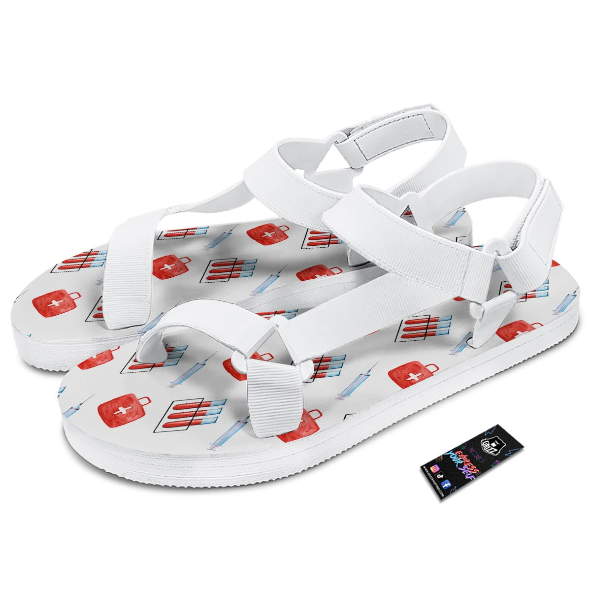 Nurse White And Red Print Pattern White Open Toe Sandals-grizzshop