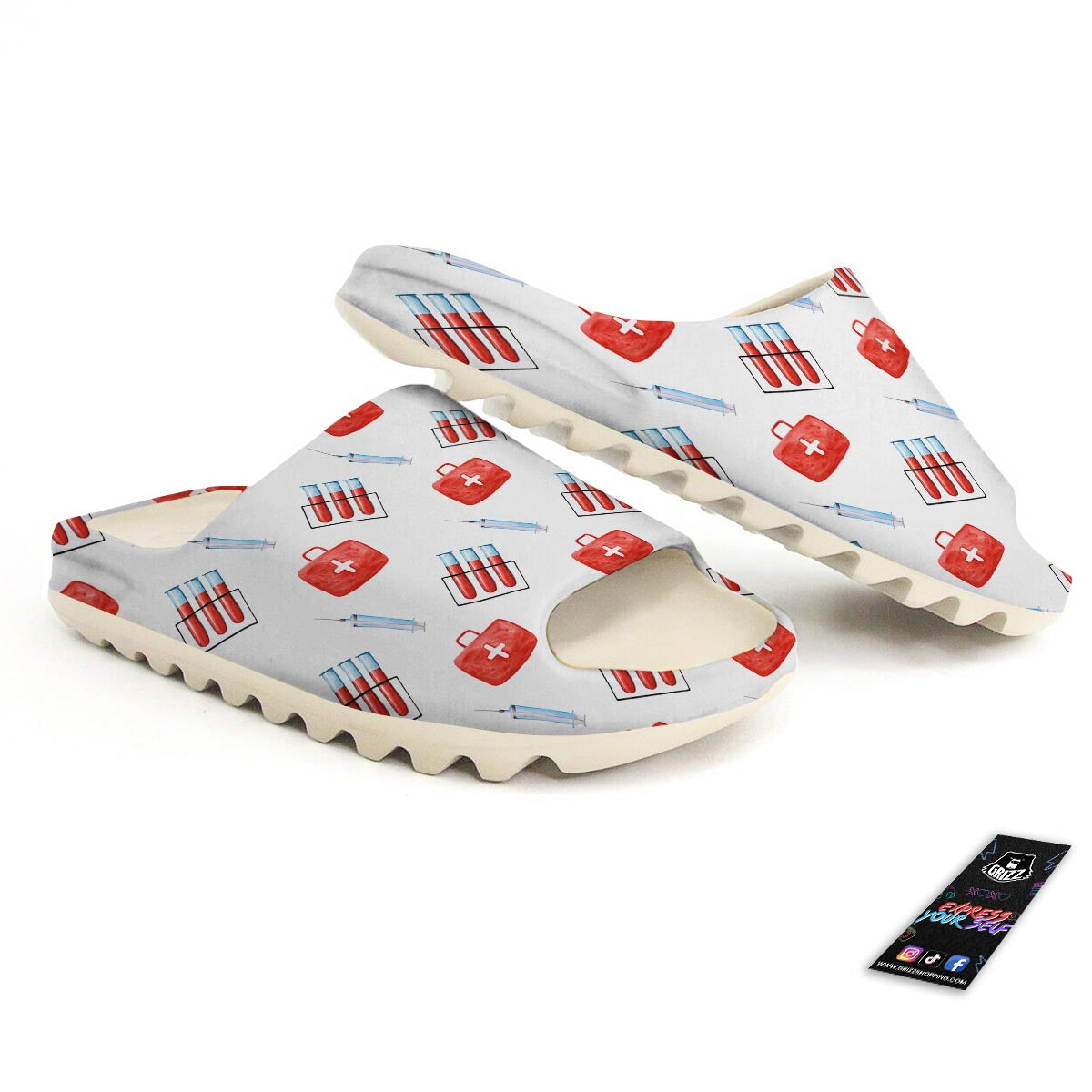Nurse White And Red Print Pattern Sandals-grizzshop