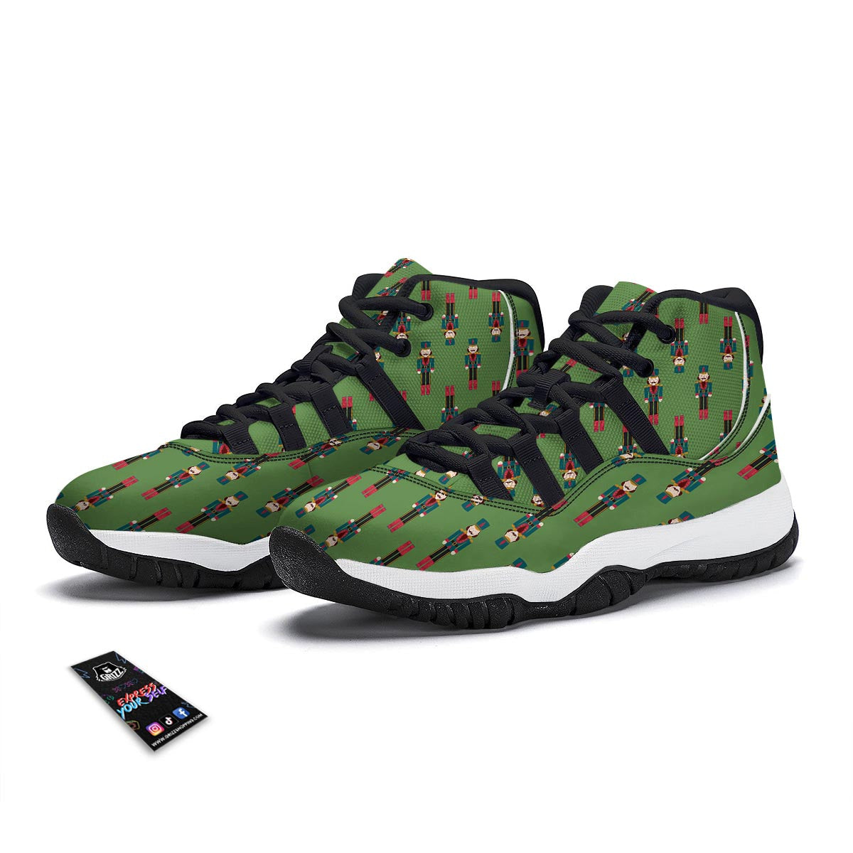 Nutcracker Green Pattern Print Black Bball Shoes-grizzshop