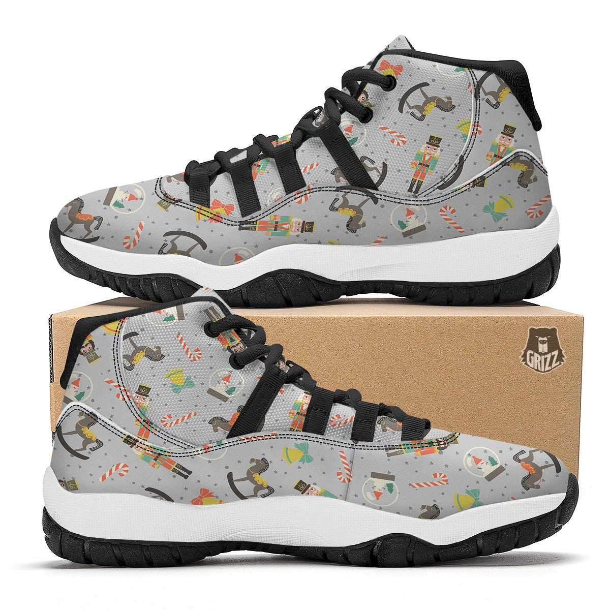 Nutcracker Pattern Print Black Bball Shoes-grizzshop