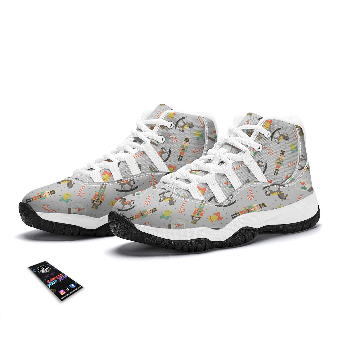 Nutcracker Pattern Print White Bball Shoes-grizzshop
