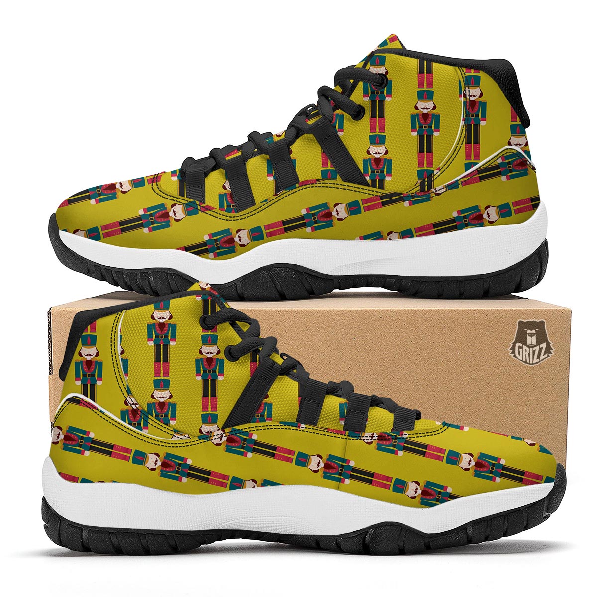 Nutcracker Yellow Pattern Print Black Bball Shoes-grizzshop