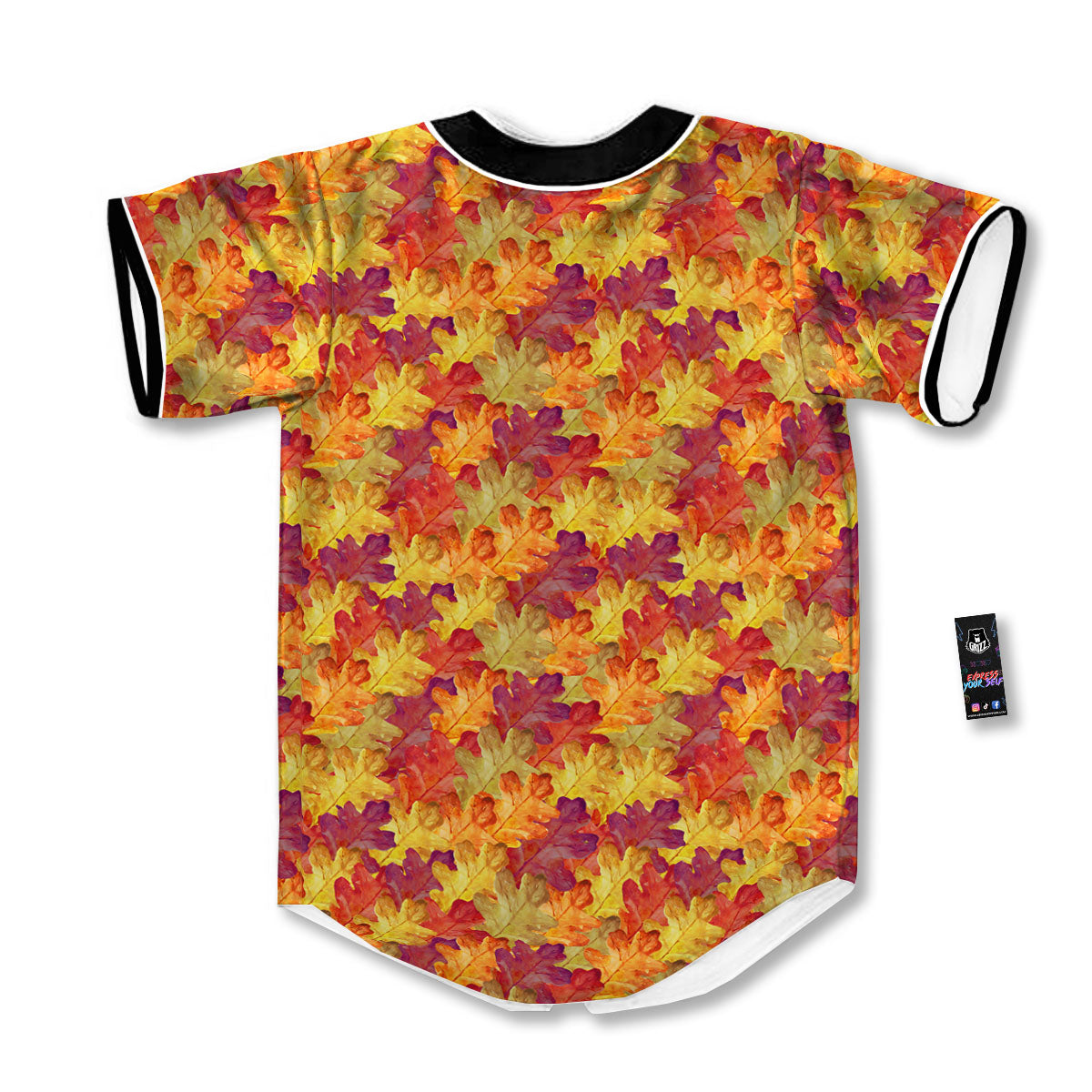 Oak Leaf Autumn Print Baseball Jersey-grizzshop