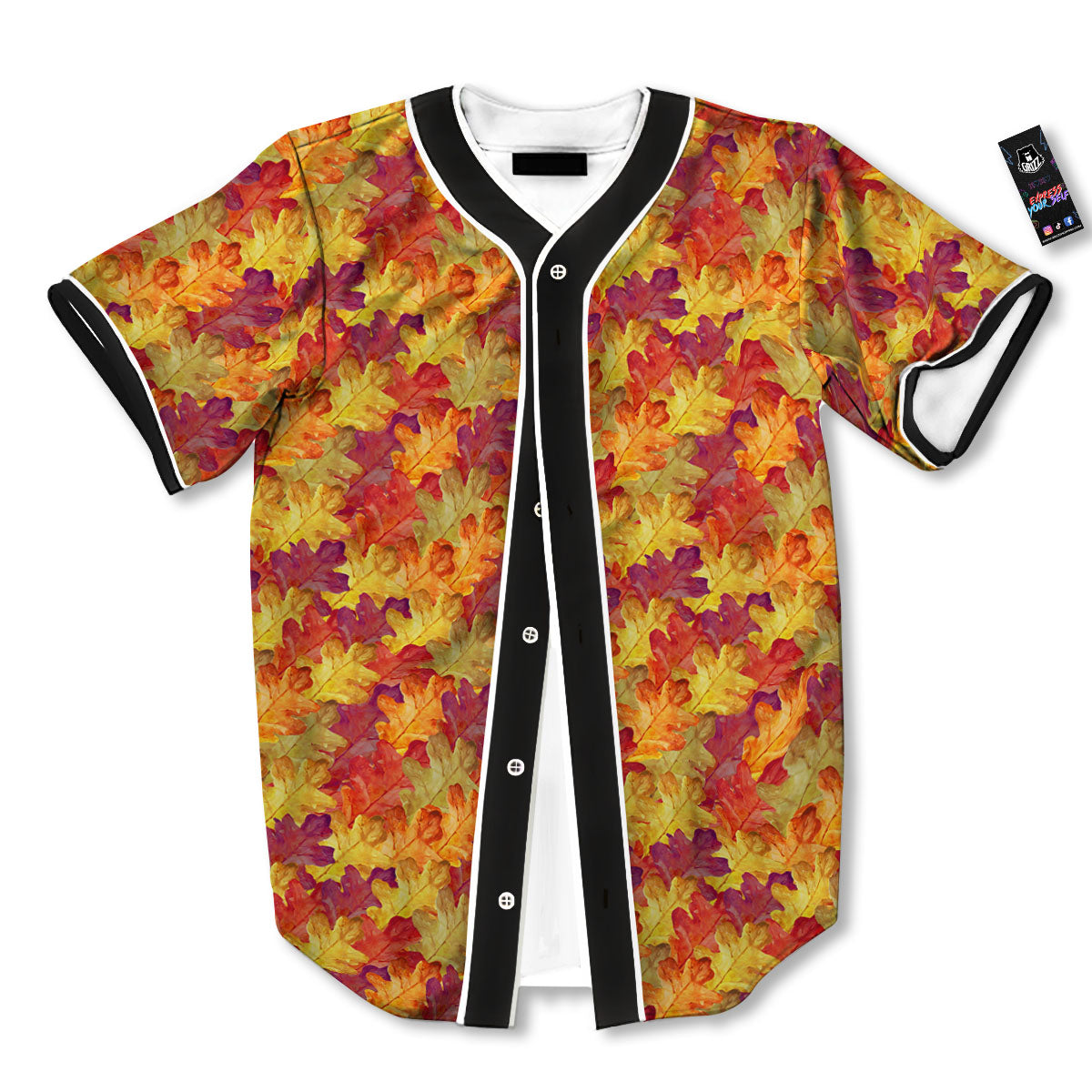 Oak Leaf Autumn Print Baseball Jersey-grizzshop