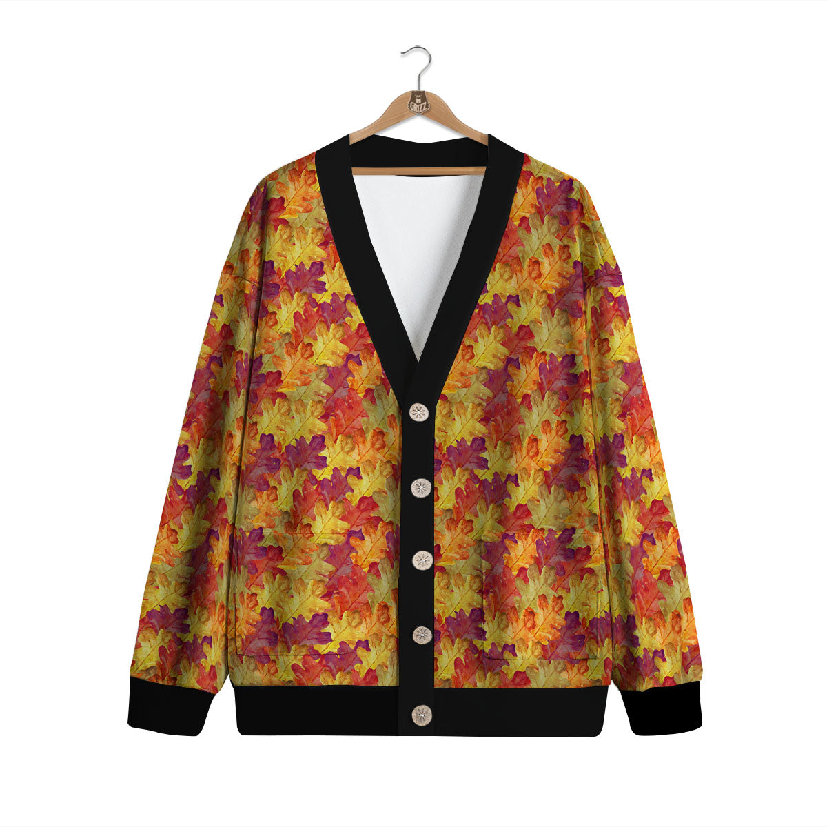 Oak Leaf Autumn Print Cardigan-grizzshop