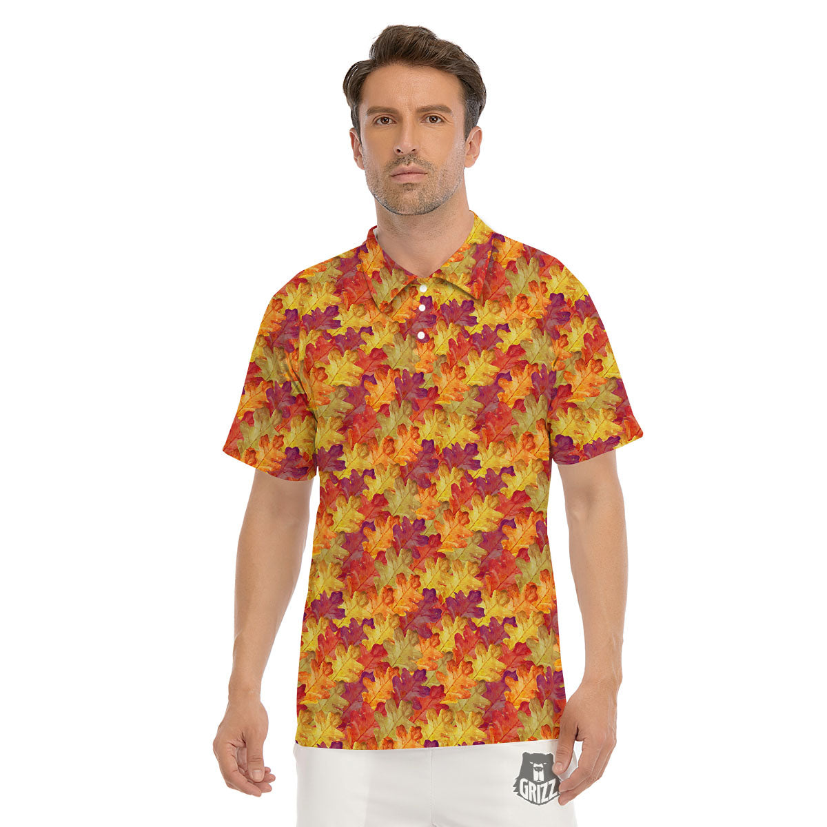 Oak Leaf Autumn Print Men's Golf Shirts-grizzshop