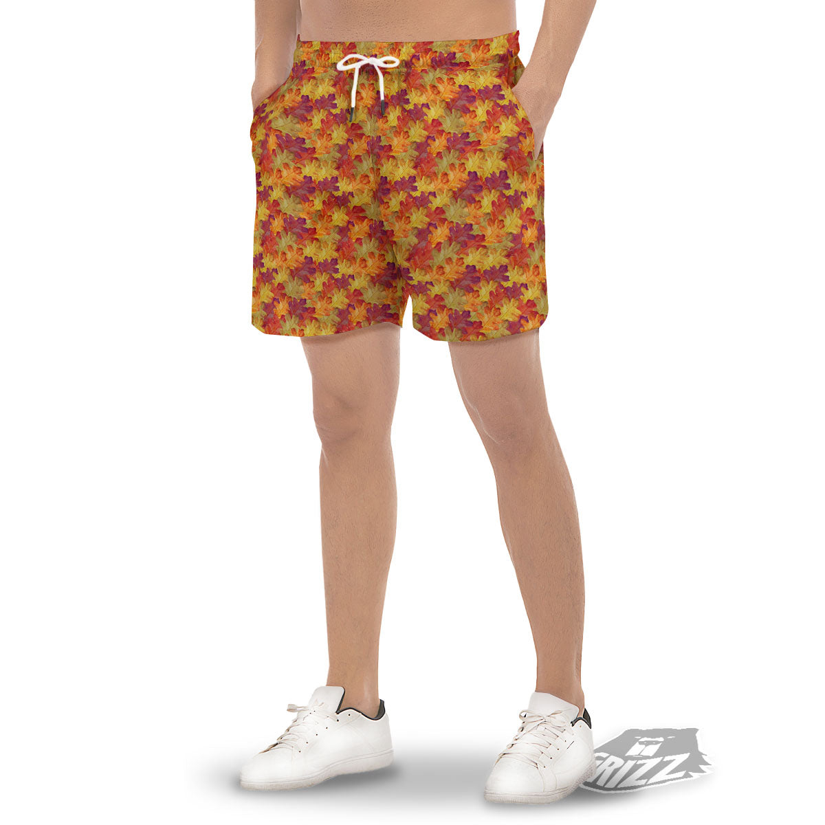 Oak Leaf Autumn Print Men's Gym Shorts-grizzshop