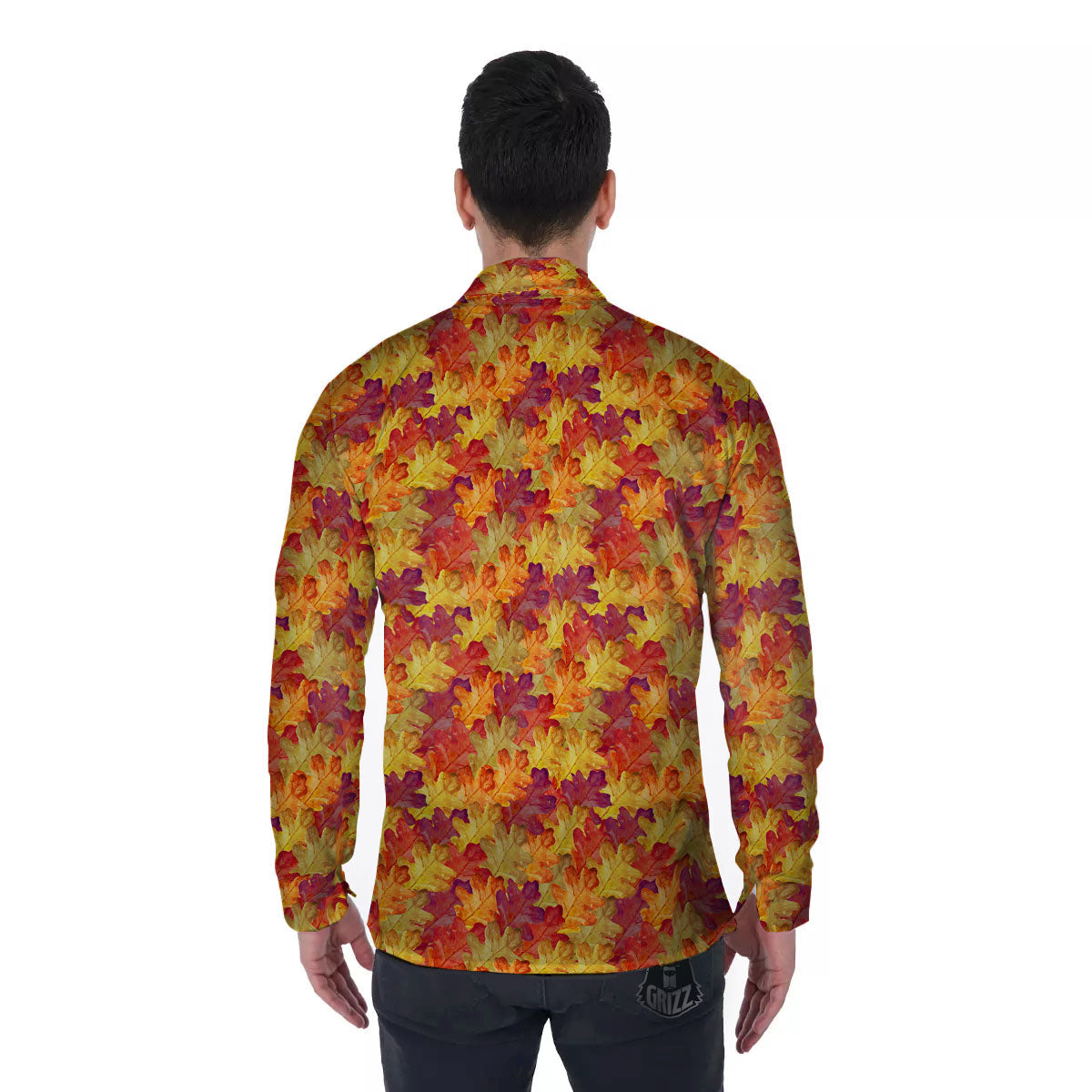 Oak Leaf Autumn Print Men's Long Sleeve Shirts-grizzshop