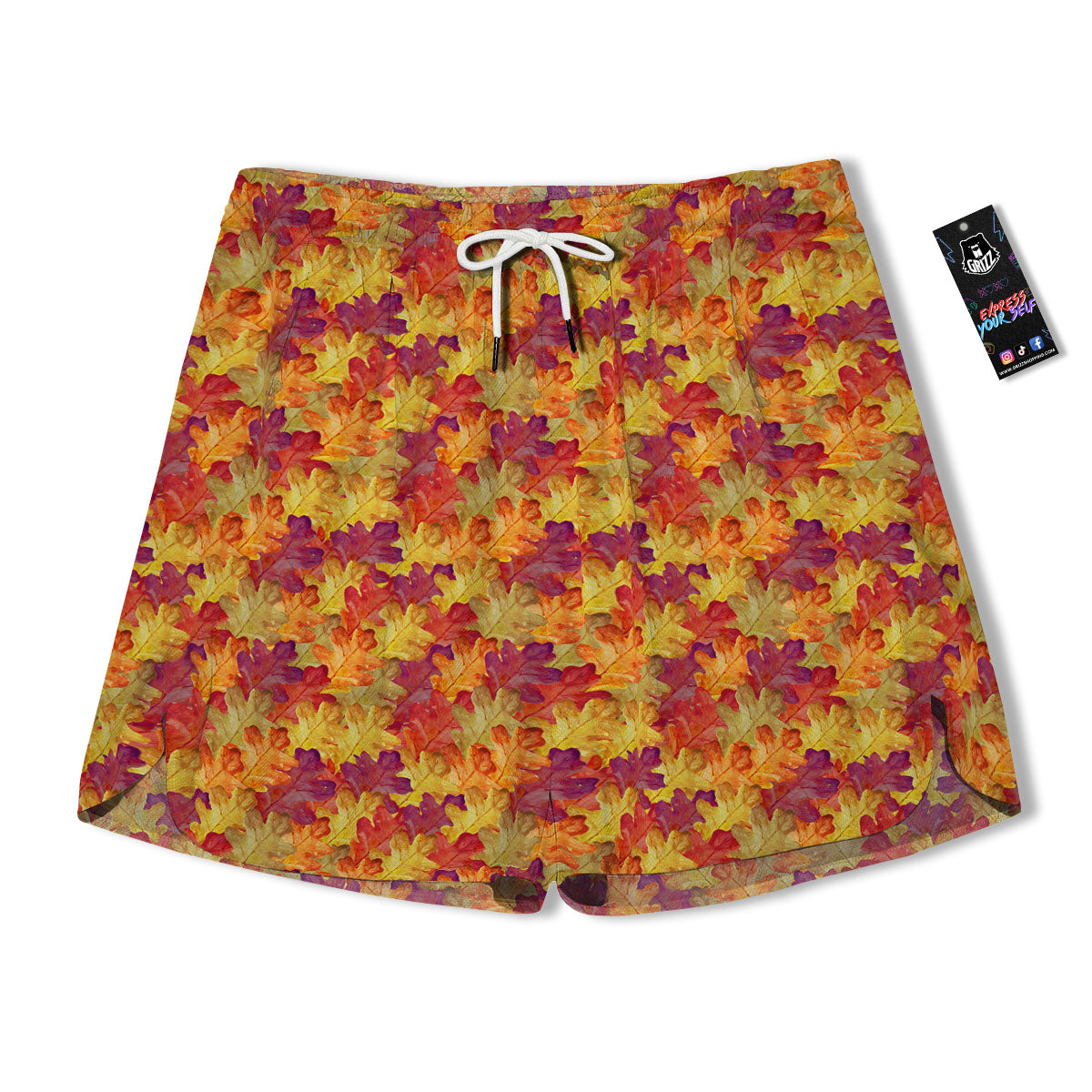 Oak Leaf Autumn Print Men's Running Shorts-grizzshop