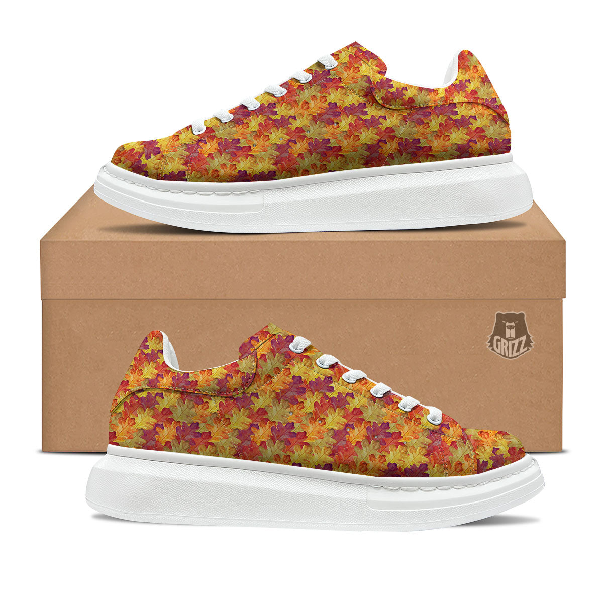 Oak Leaf Autumn Print Platform Shoes-grizzshop