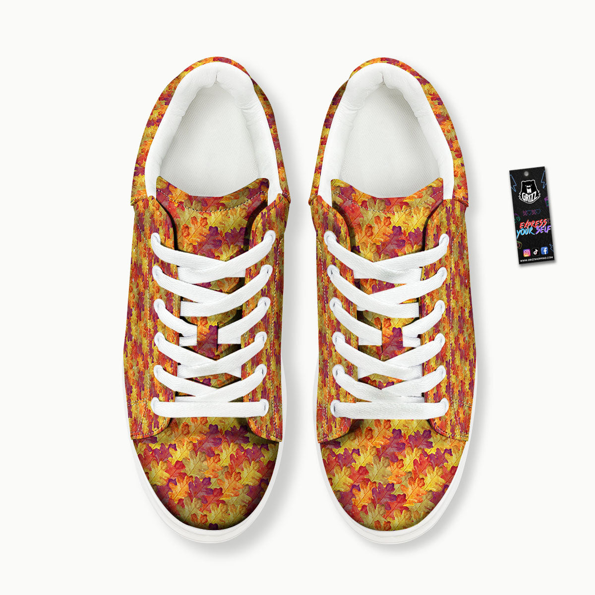 Oak Leaf Autumn Print Platform Shoes-grizzshop