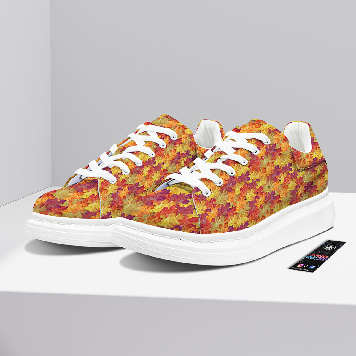 Oak Leaf Autumn Print Platform Shoes-grizzshop