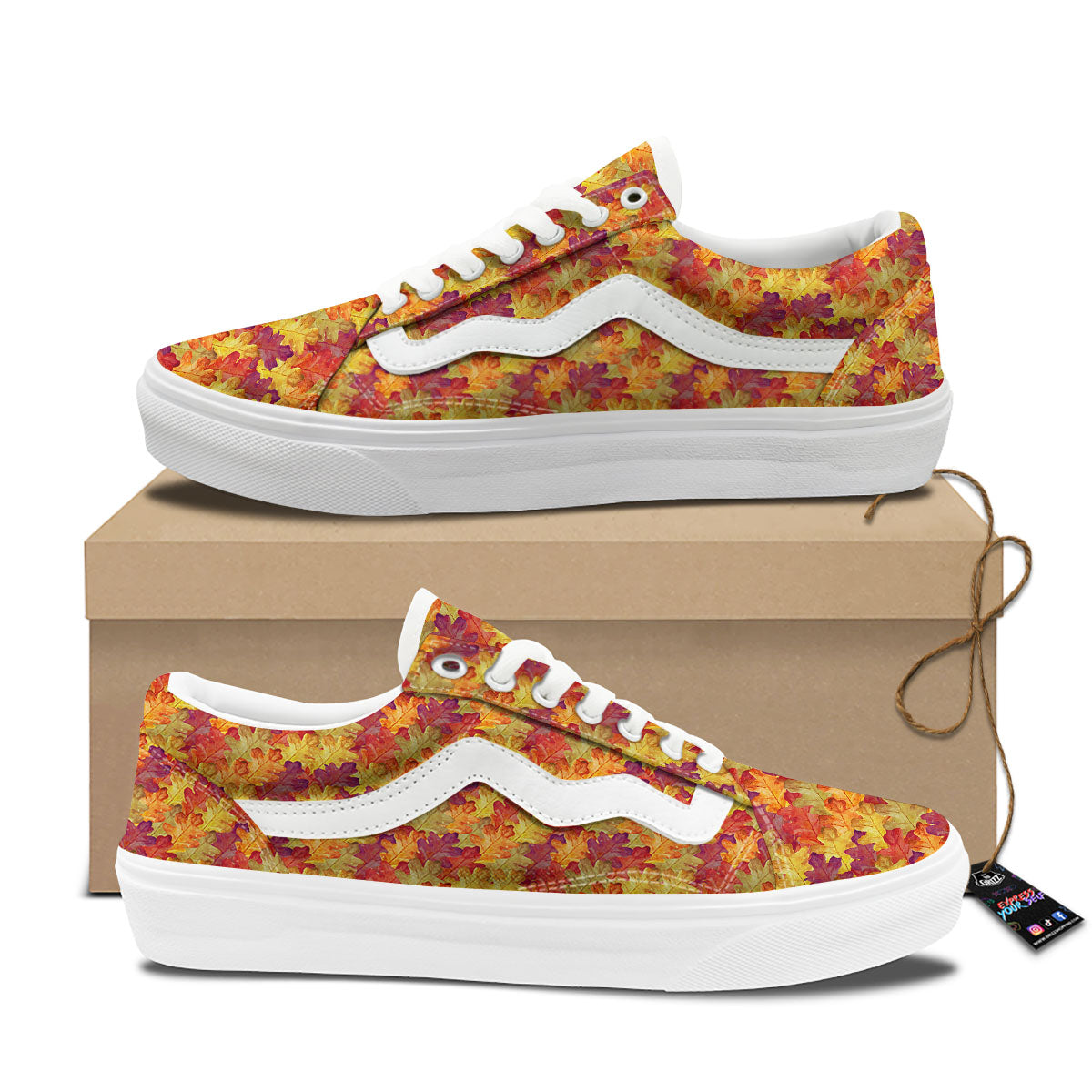 Oak Leaf Autumn Print Skate Shoes-grizzshop