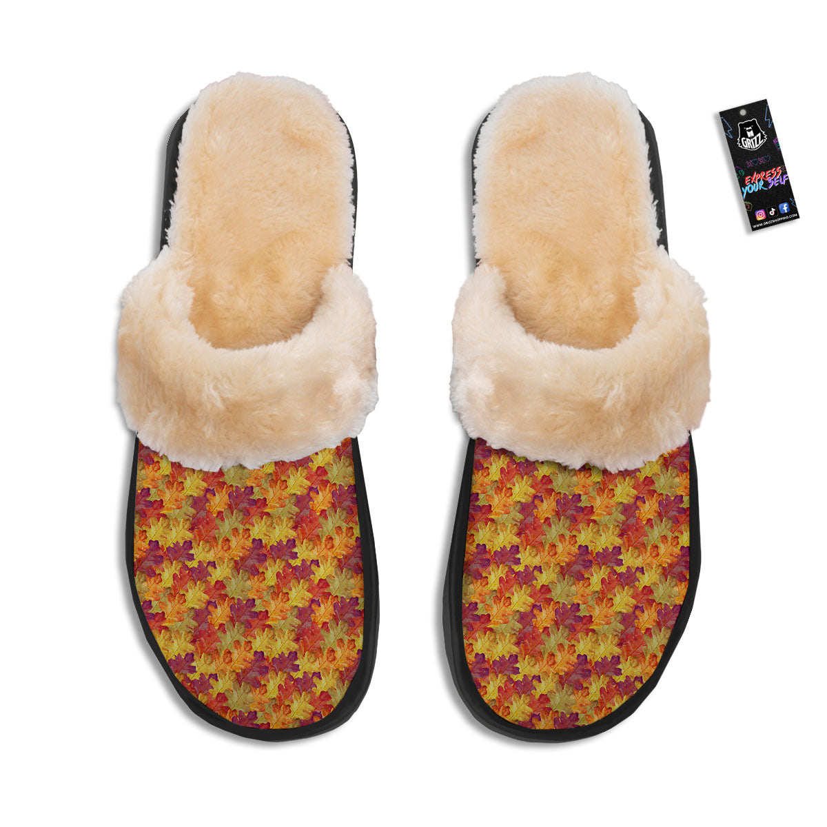 Oak Leaf Autumn Print Slippers-grizzshop
