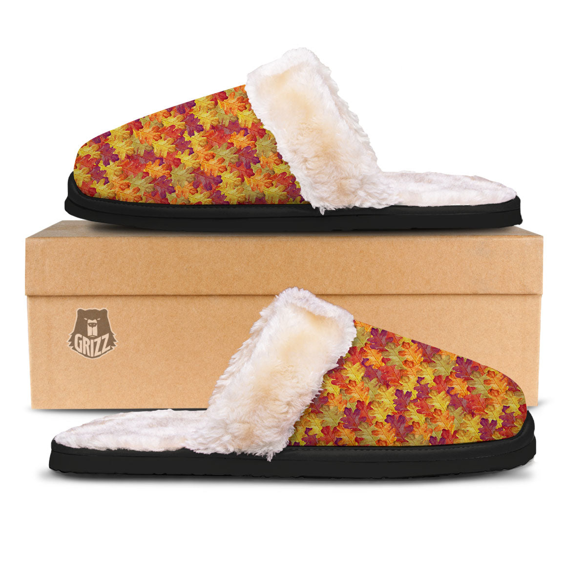 Oak Leaf Autumn Print Slippers-grizzshop