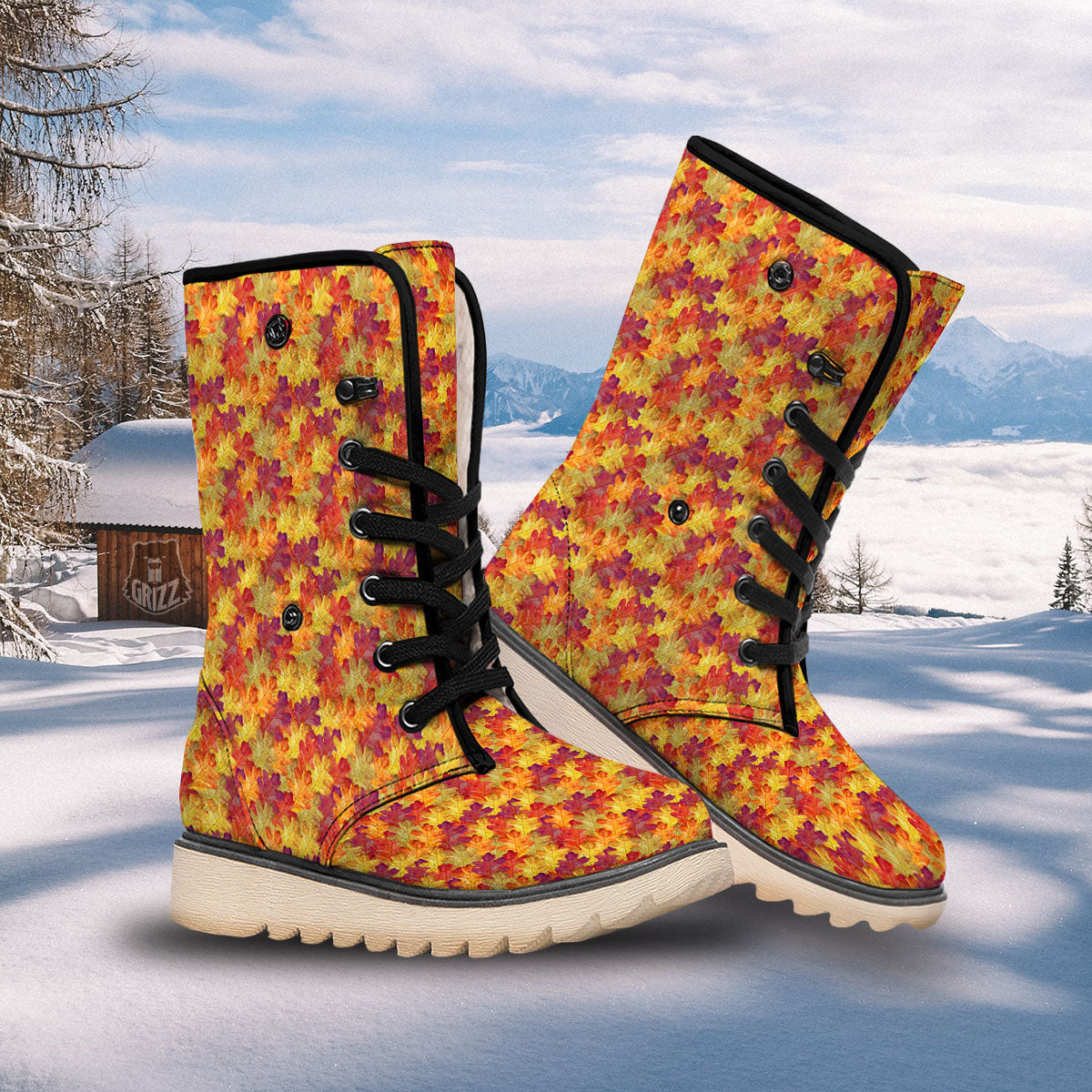 Oak Leaf Autumn Print Snow Boots-grizzshop