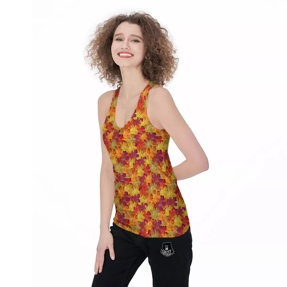 Oak Leaf Autumn Print Women's Racerback Tank Top-grizzshop
