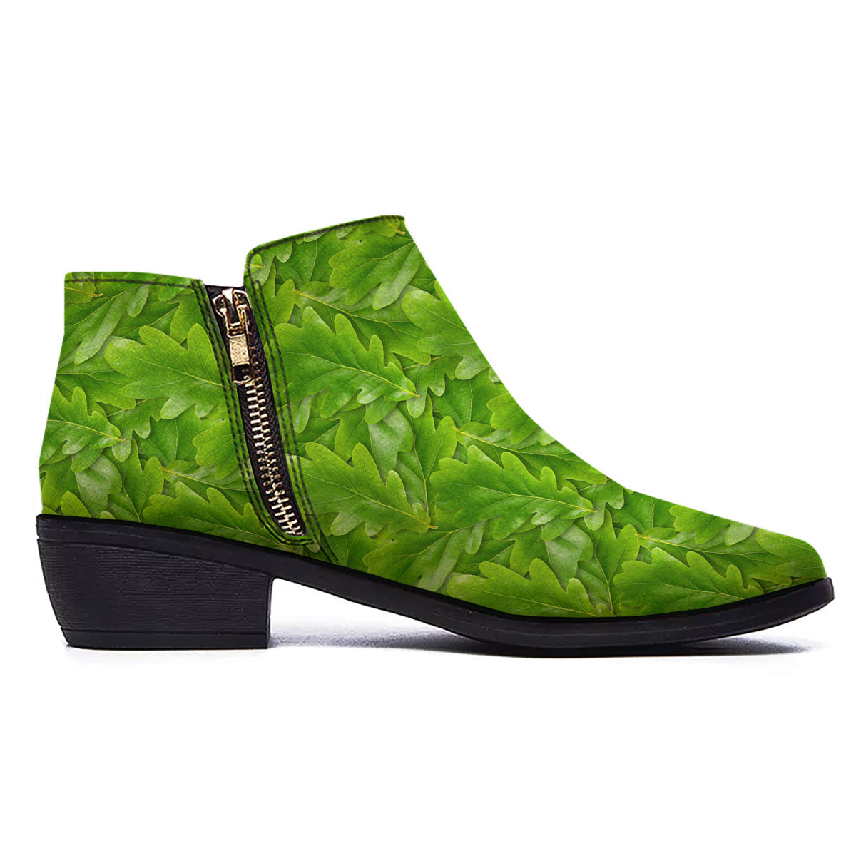Oak Leaf Green Print Ankle Boots-grizzshop