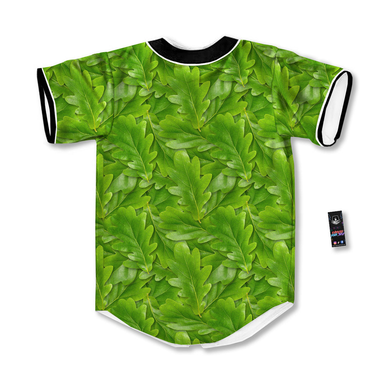Oak Leaf Green Print Baseball Jersey-grizzshop