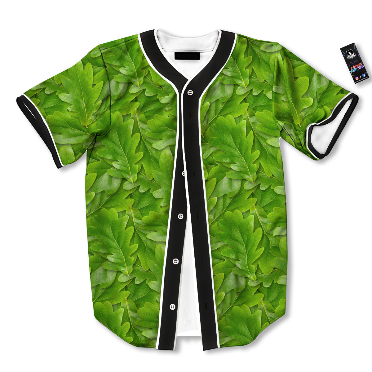 Oak Leaf Green Print Baseball Jersey-grizzshop