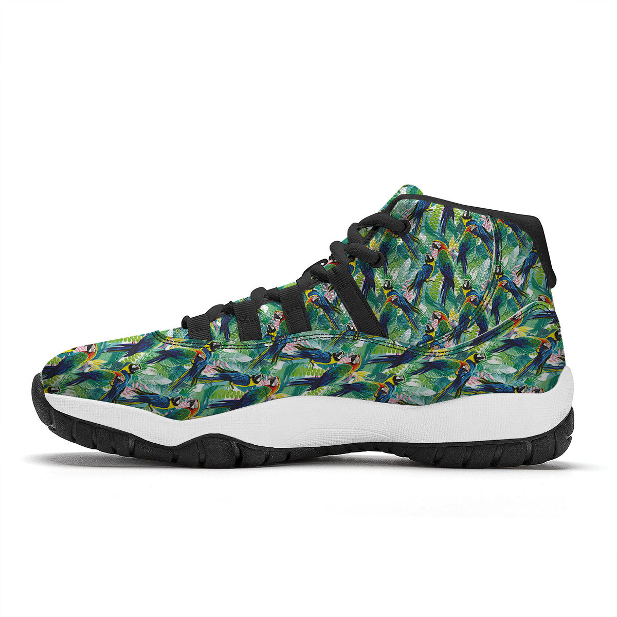 Oak Leaf Green Print Black Bball Shoes-grizzshop