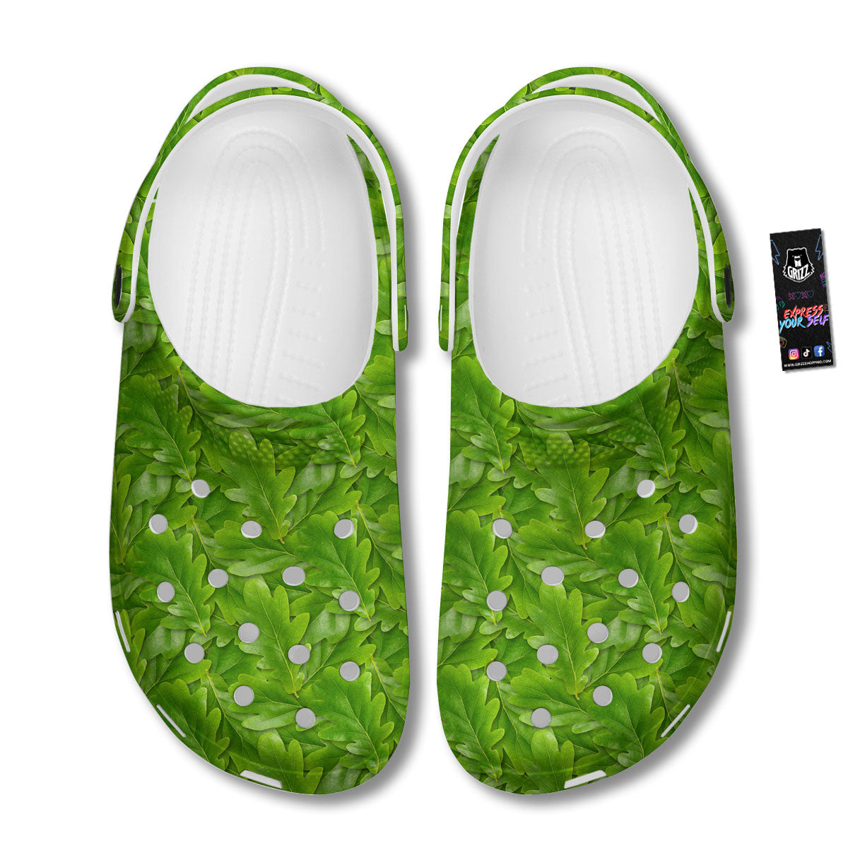 Oak Leaf Green Print Clog-grizzshop