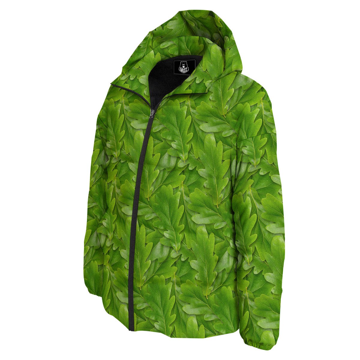 Oak Leaf Green Print Down Jacket-grizzshop