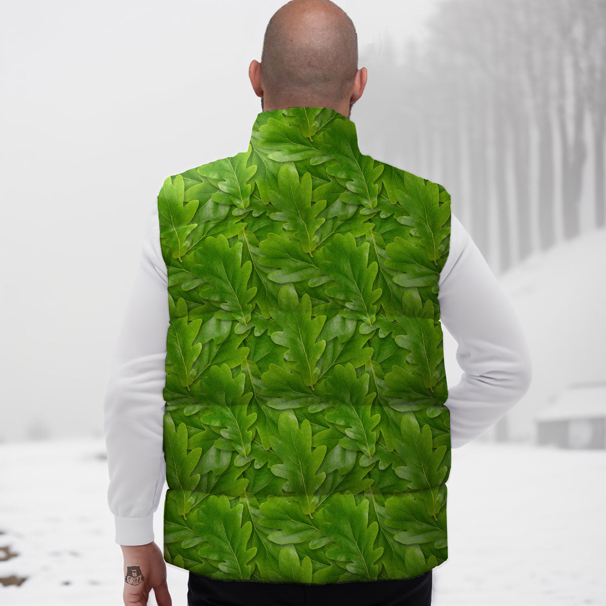 Oak Leaf Green Print Down Vest