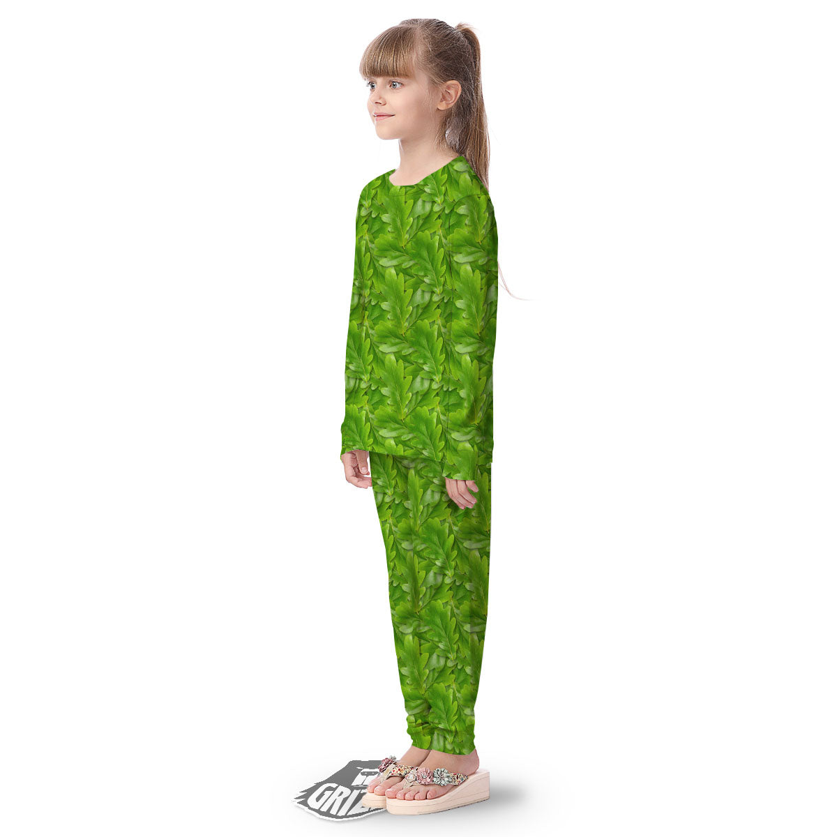Oak Leaf Green Print Kid's Pajamas-grizzshop