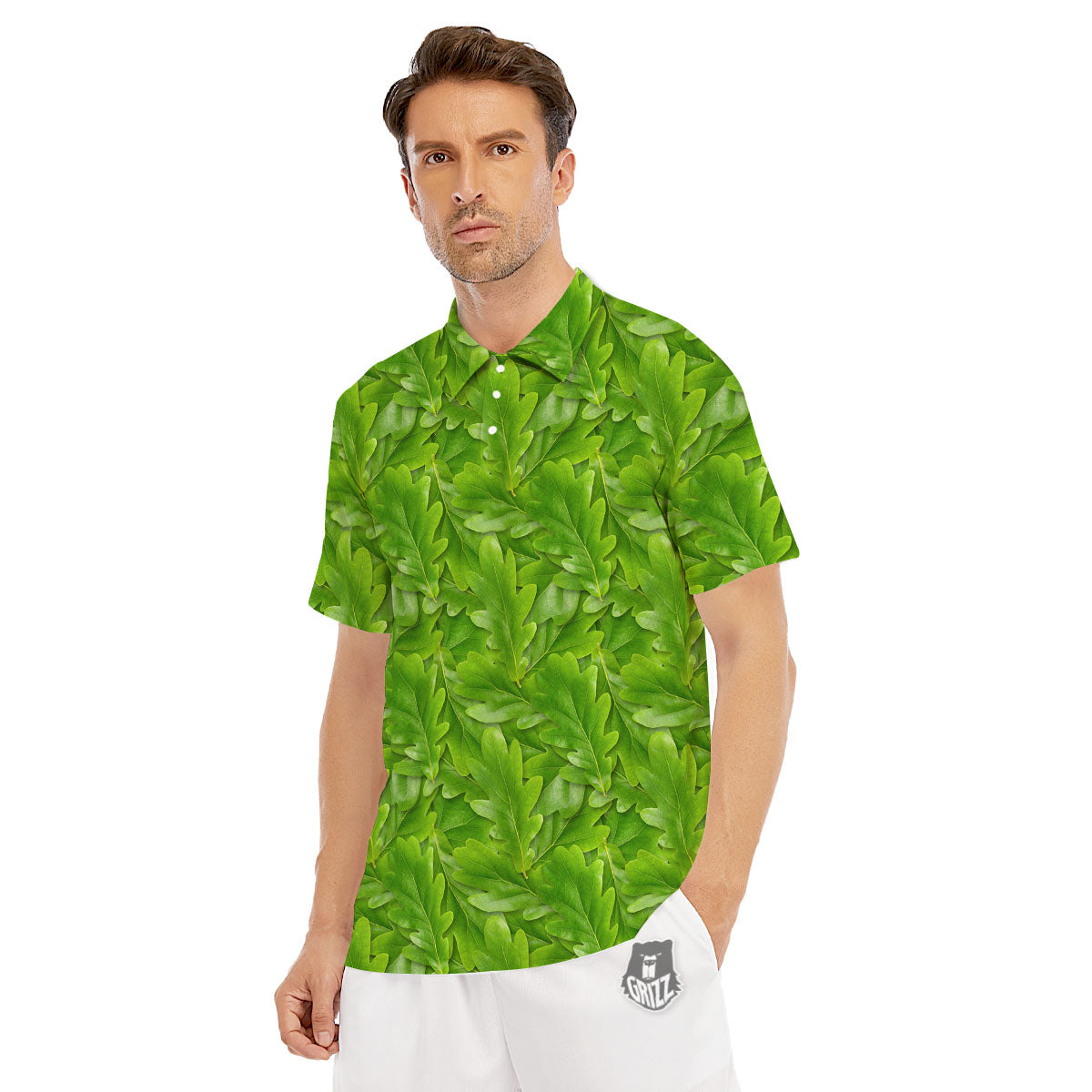 Oak Leaf Green Print Men's Golf Shirts-grizzshop