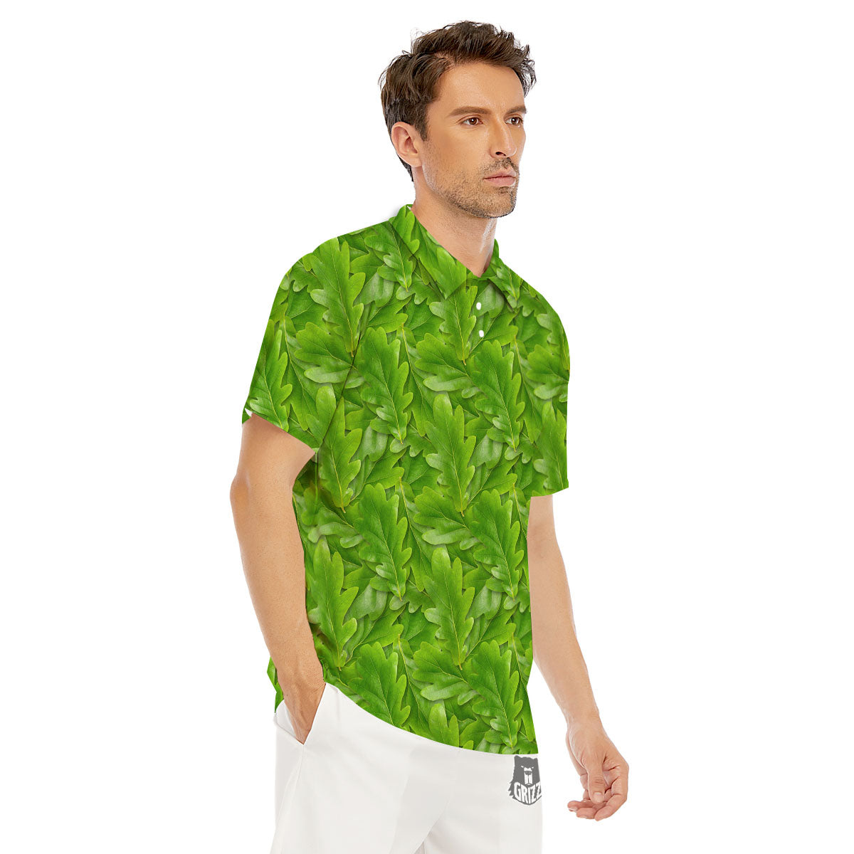 Oak Leaf Green Print Men's Golf Shirts-grizzshop
