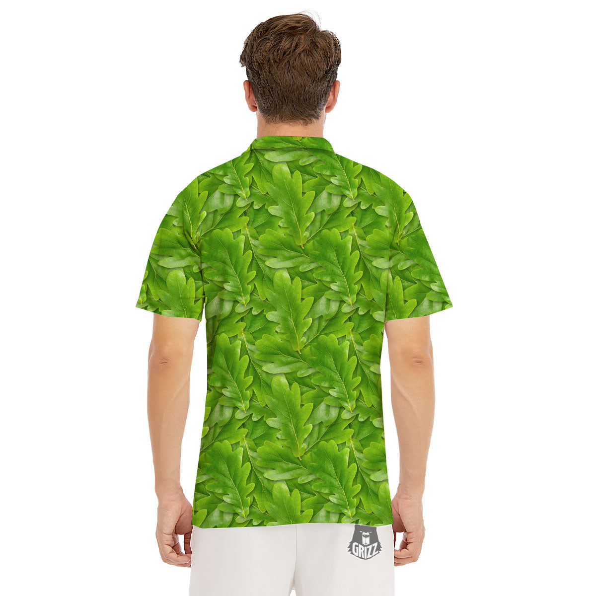 Oak Leaf Green Print Men's Golf Shirts-grizzshop