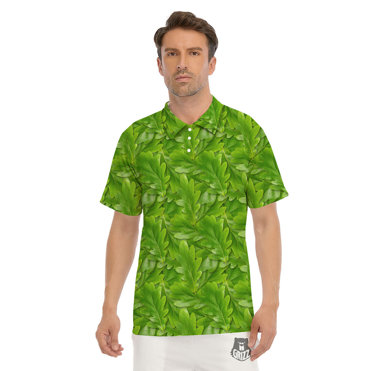 Oak Leaf Green Print Men's Golf Shirts-grizzshop