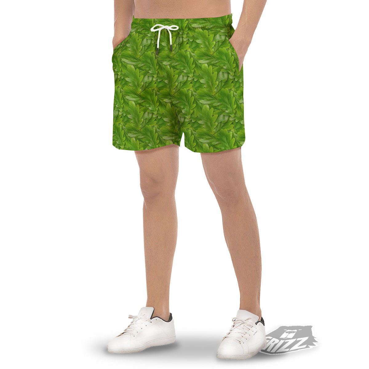 Oak Leaf Green Print Men's Gym Shorts-grizzshop
