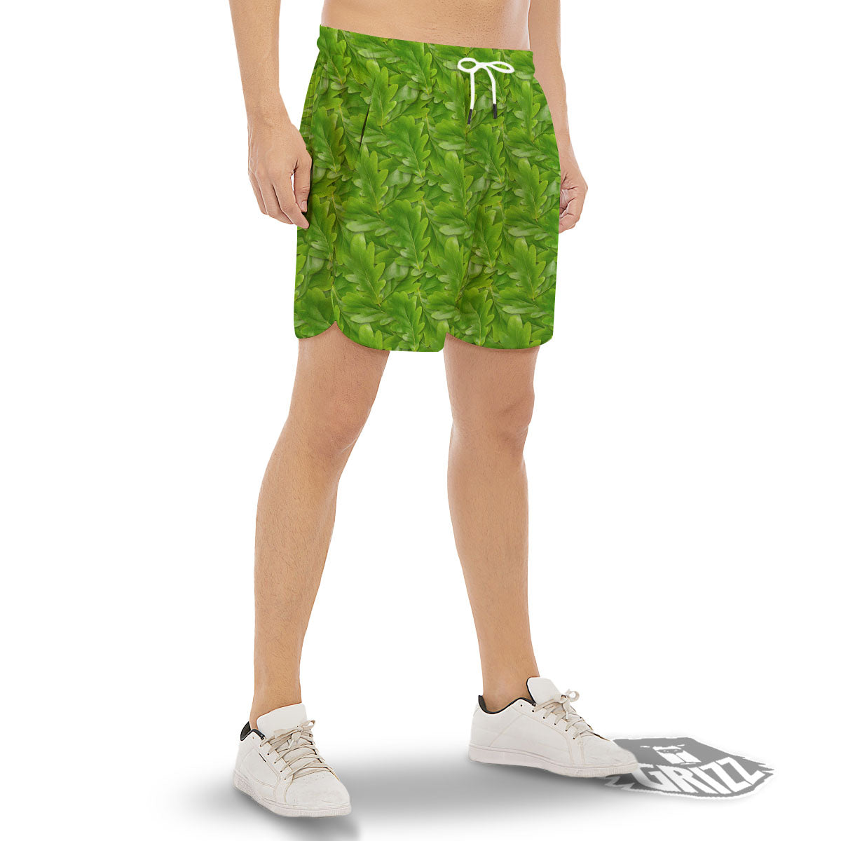 Oak Leaf Green Print Men's Gym Shorts-grizzshop