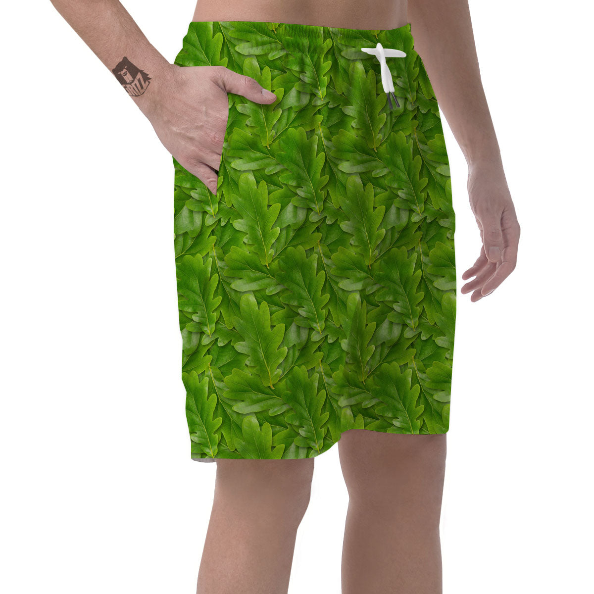 Oak Leaf Green Print Men's Shorts-grizzshop
