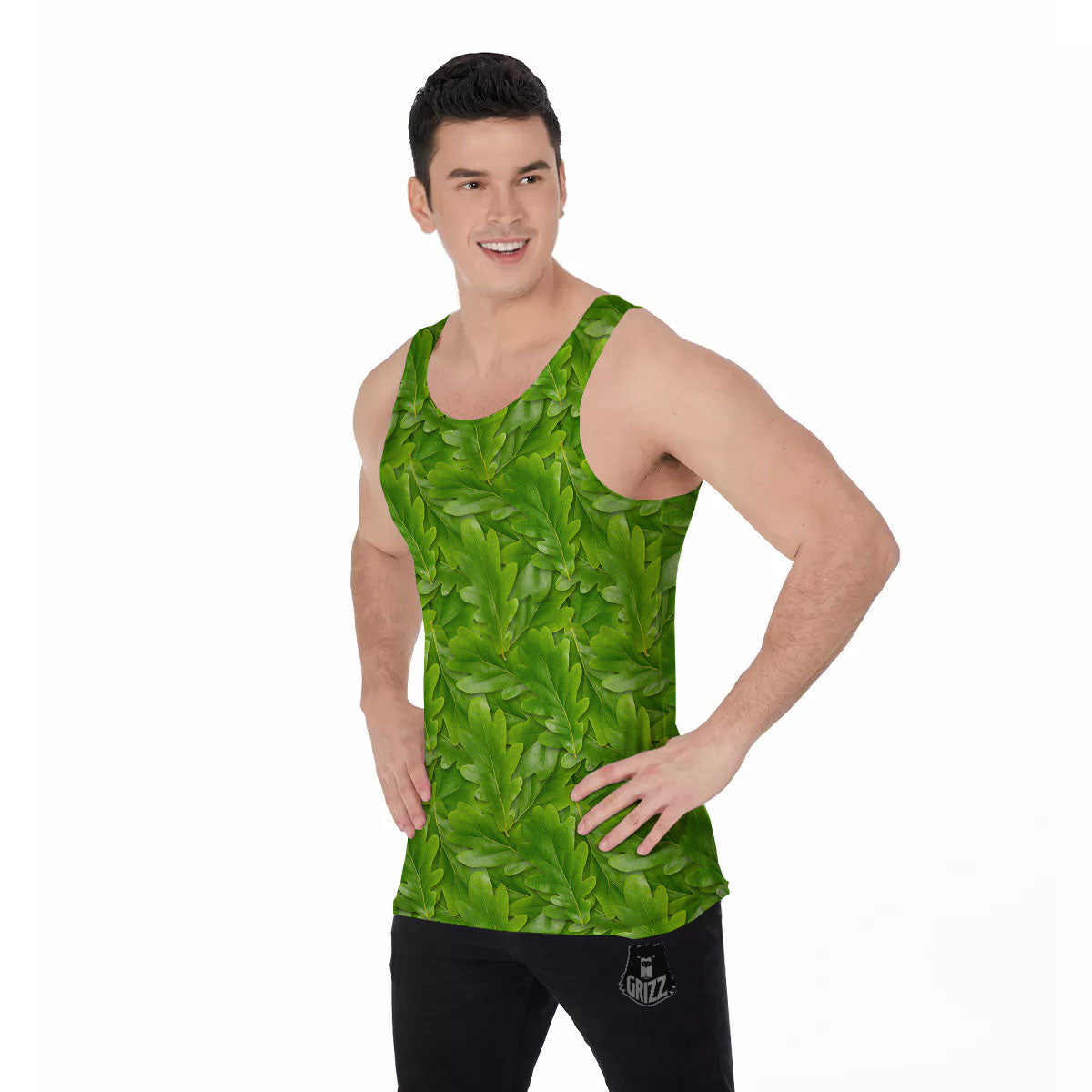 Oak Leaf Green Print Men's Tank Top-grizzshop