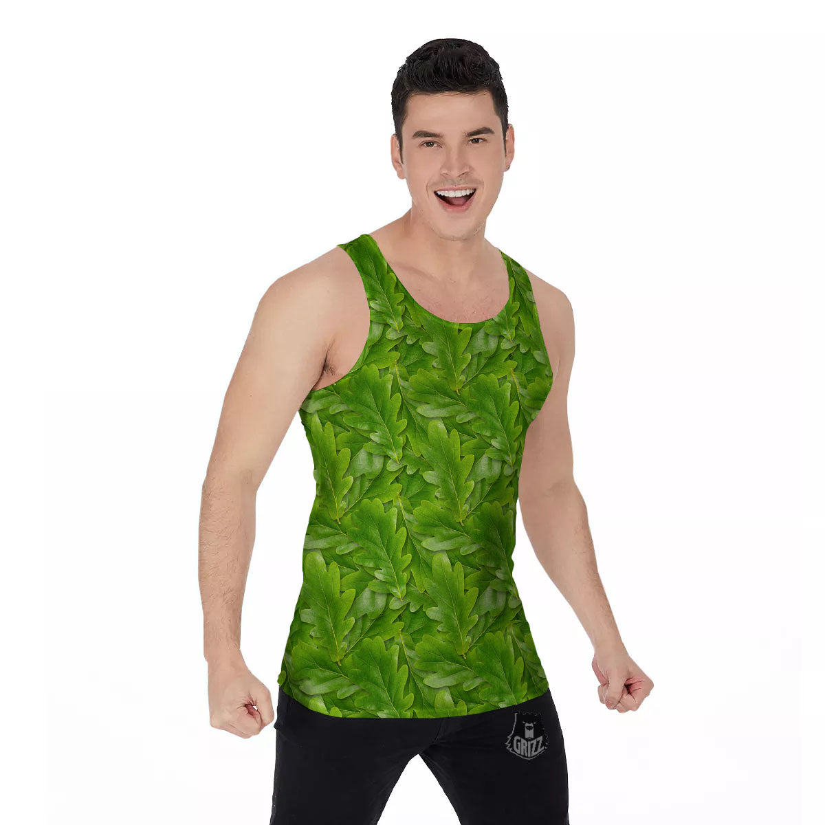 Oak Leaf Green Print Men's Tank Top-grizzshop