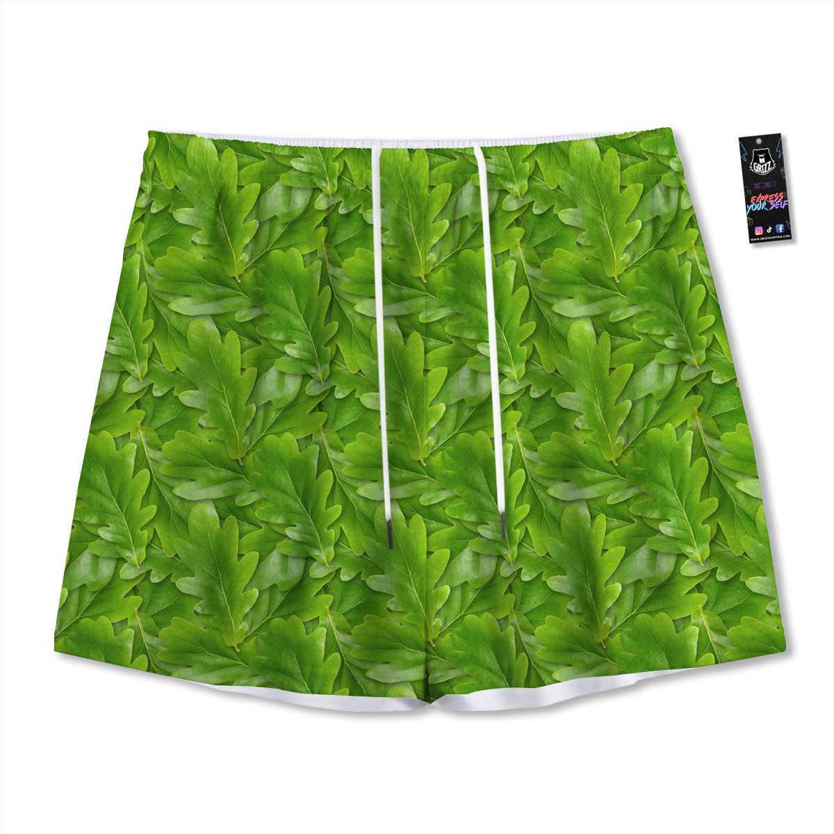 Oak Leaf Green Print Mesh Shorts