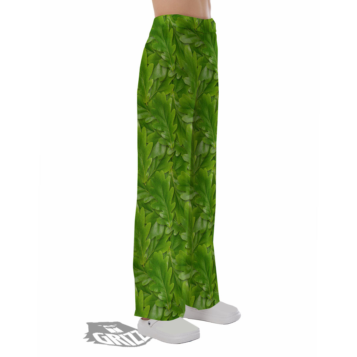 Oak Leaf Green Print Pajama Pants-grizzshop