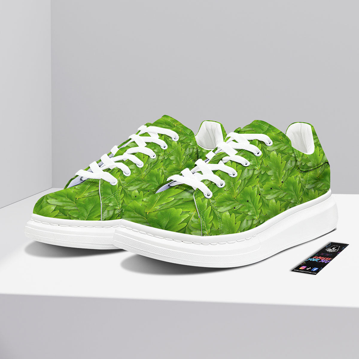 Oak Leaf Green Print Platform Shoes-grizzshop