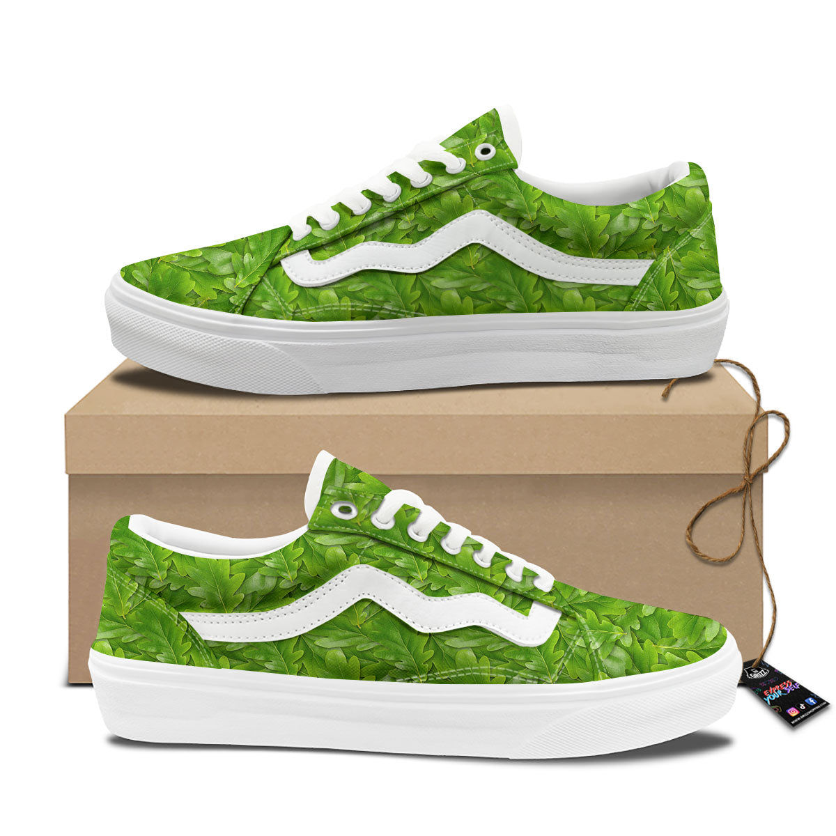 Oak Leaf Green Print Skate Shoes-grizzshop
