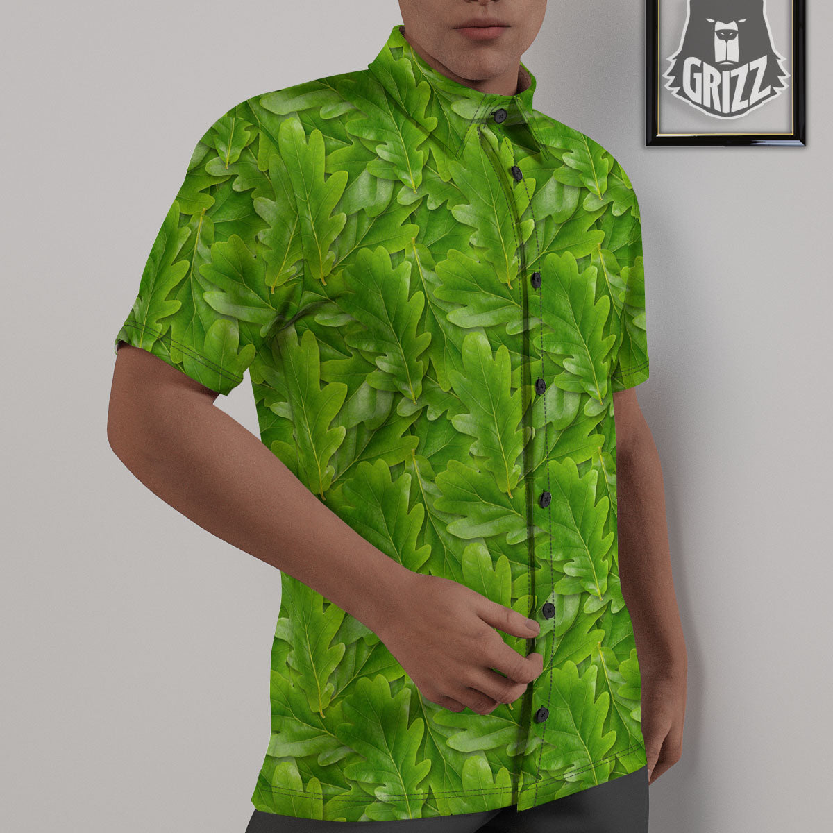 Oak Leaf Green Print Untucked Shirts-grizzshop