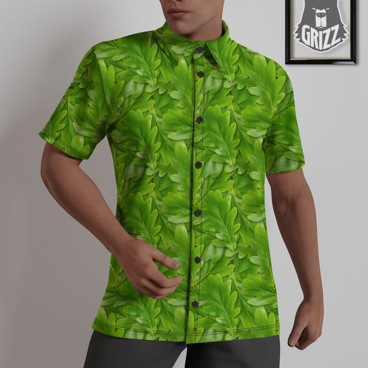 Oak Leaf Green Print Untucked Shirts-grizzshop